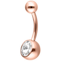 Bananabell de oro rosa con cristal claro sobre fondo blanco