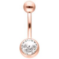 Banana Bell de oro rosa con cristal redondo claro sobre fondo blanco