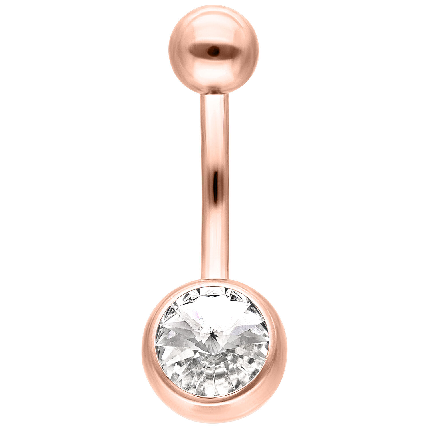 Banana Bell de oro rosa con cristal redondo claro sobre fondo blanco