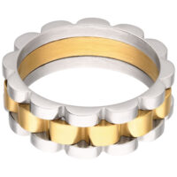 Anillo de plata y oro de acero quirúrgico con diseño dentado