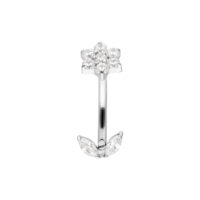 Piercing Bananabell de Plata con Forma de Flor Bananabell de plata con diseño de flor y cristales sobre fondo blanco