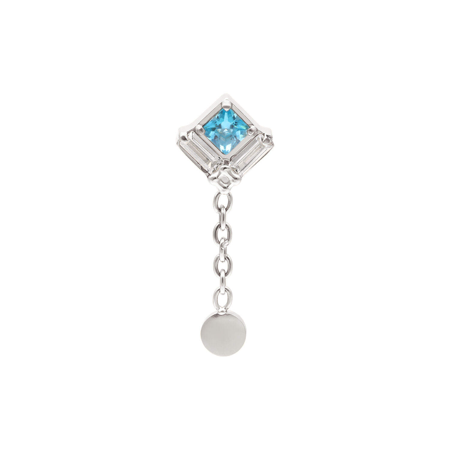 Accesorio de Cadena de Cristal Plateado Push Fit Accesorio de cadena plateado con cristal azul cuadrado sobre fondo blanco