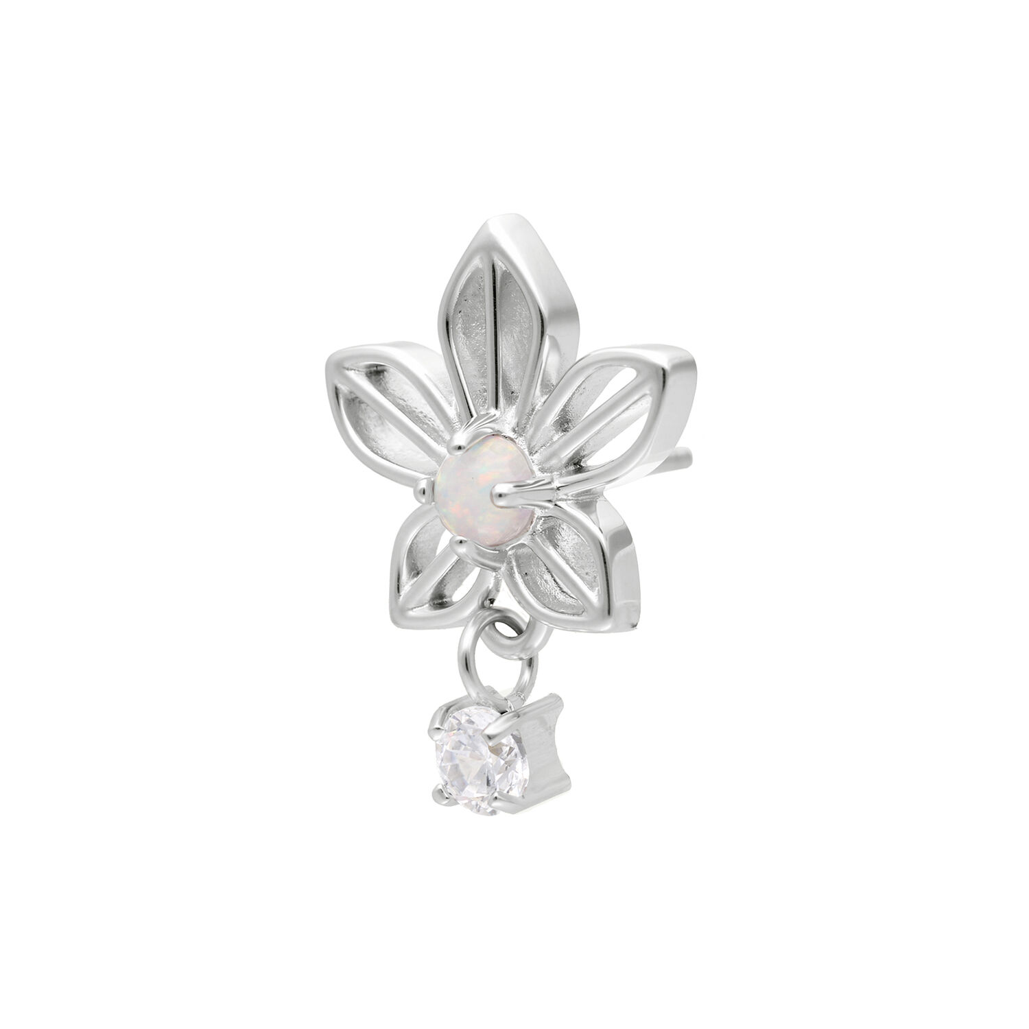 Pieza de Piercing de Flor de Jazmín en Oro Blanco Pieza de Piercing de Flor de Jazmín en Oro Blanco con ópalo y circonita