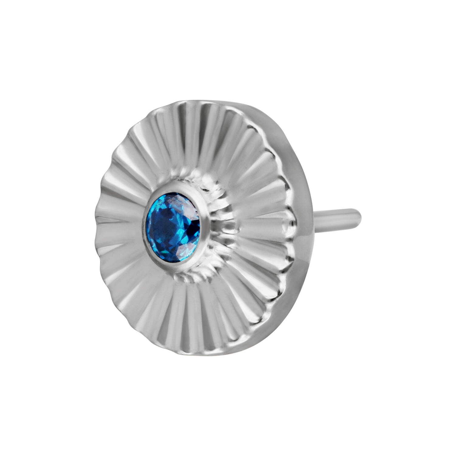 Aplique de oro blanco con cristal turquesa Aplique plateado con cristal turquesa sobre fondo blanco
