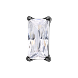 Cristal rectangular claro en montura negra sobre fondo blanco