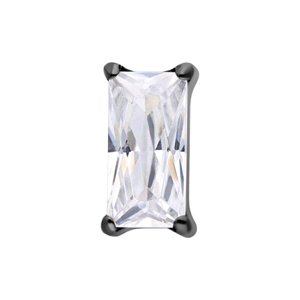 Cristal rectangular claro en montura negra sobre fondo blanco