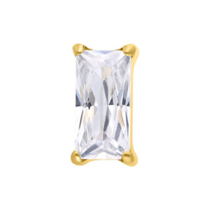 Cristal rectangular claro en montura dorada sobre fondo blanco