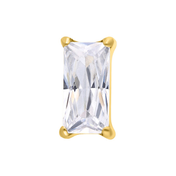 Cristal rectangular claro en montura dorada sobre fondo blanco