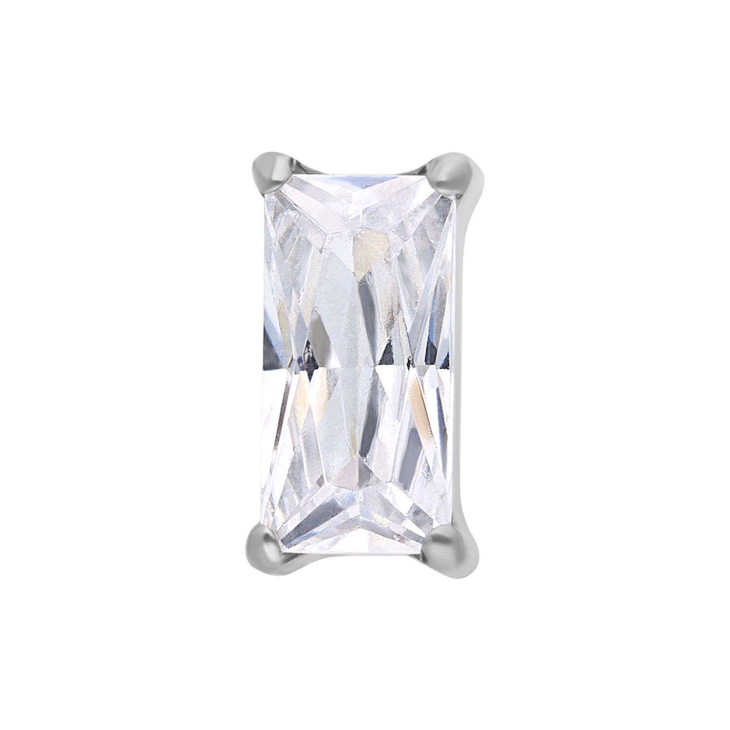 Baguette Cristal en Titanio Cristal rectangular claro en montura de titanio plateado sobre fondo blanco