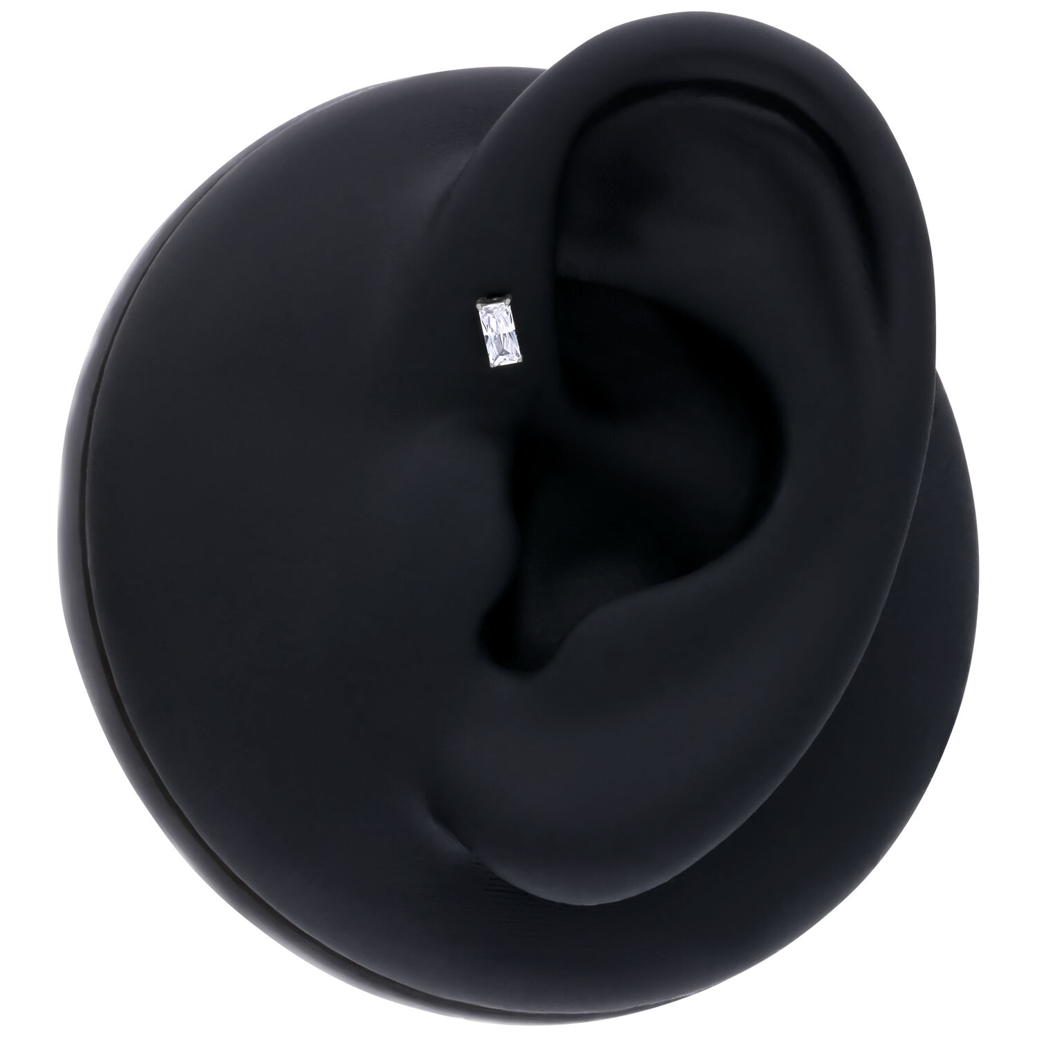 Pendientes de Cristal Baguette Negro Forma de oreja negra con adorno de cristal baguette claro, foto de estudio