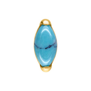 Aplique ovalado dorado con piedra de turquesa azul sobre fondo blanco