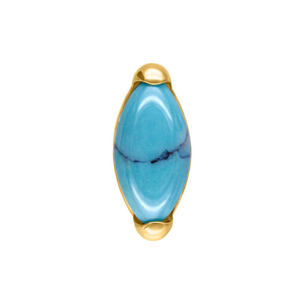 Aplique ovalado dorado con piedra de turquesa azul sobre fondo blanco