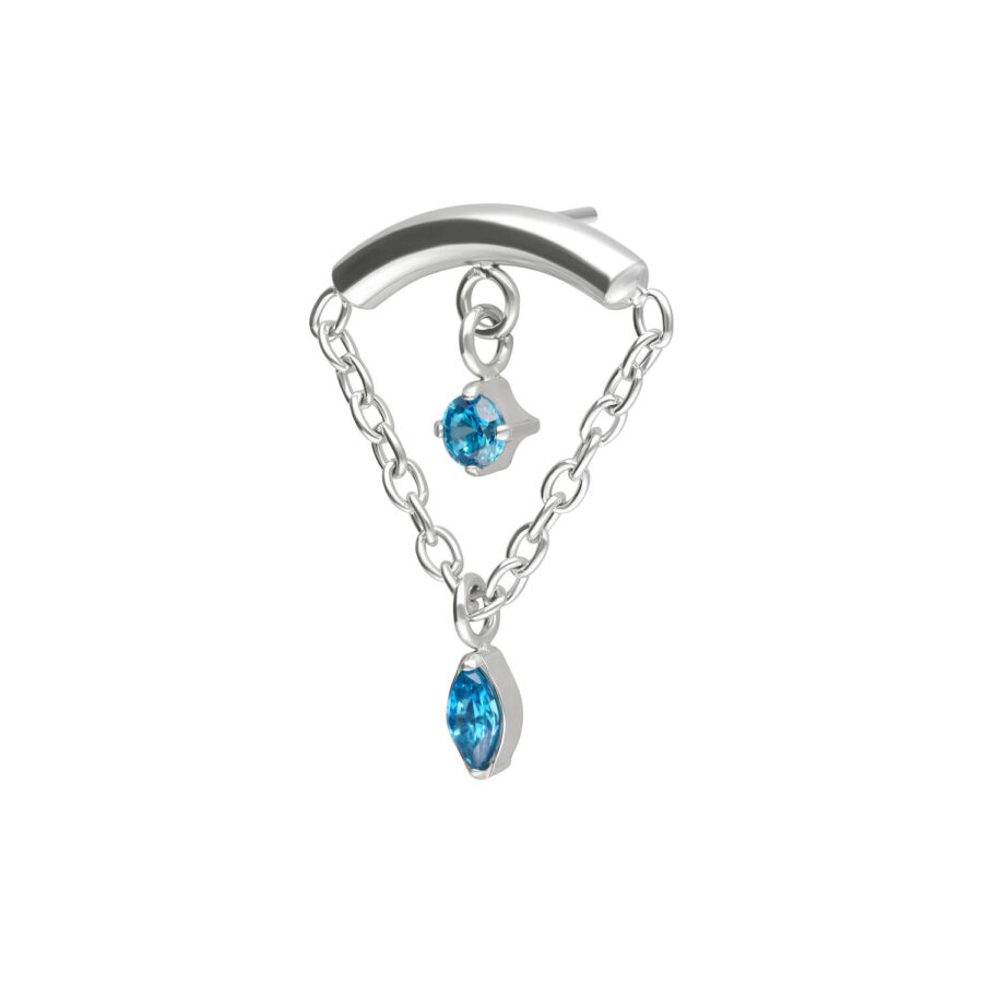 Accesorio de hélice plateado con dos cristales turquesa y colgante de cadena