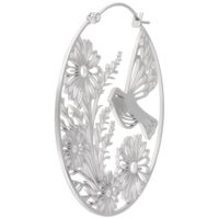Pendientes plateados con motivo de flores y pájaros, pulidos brillantes