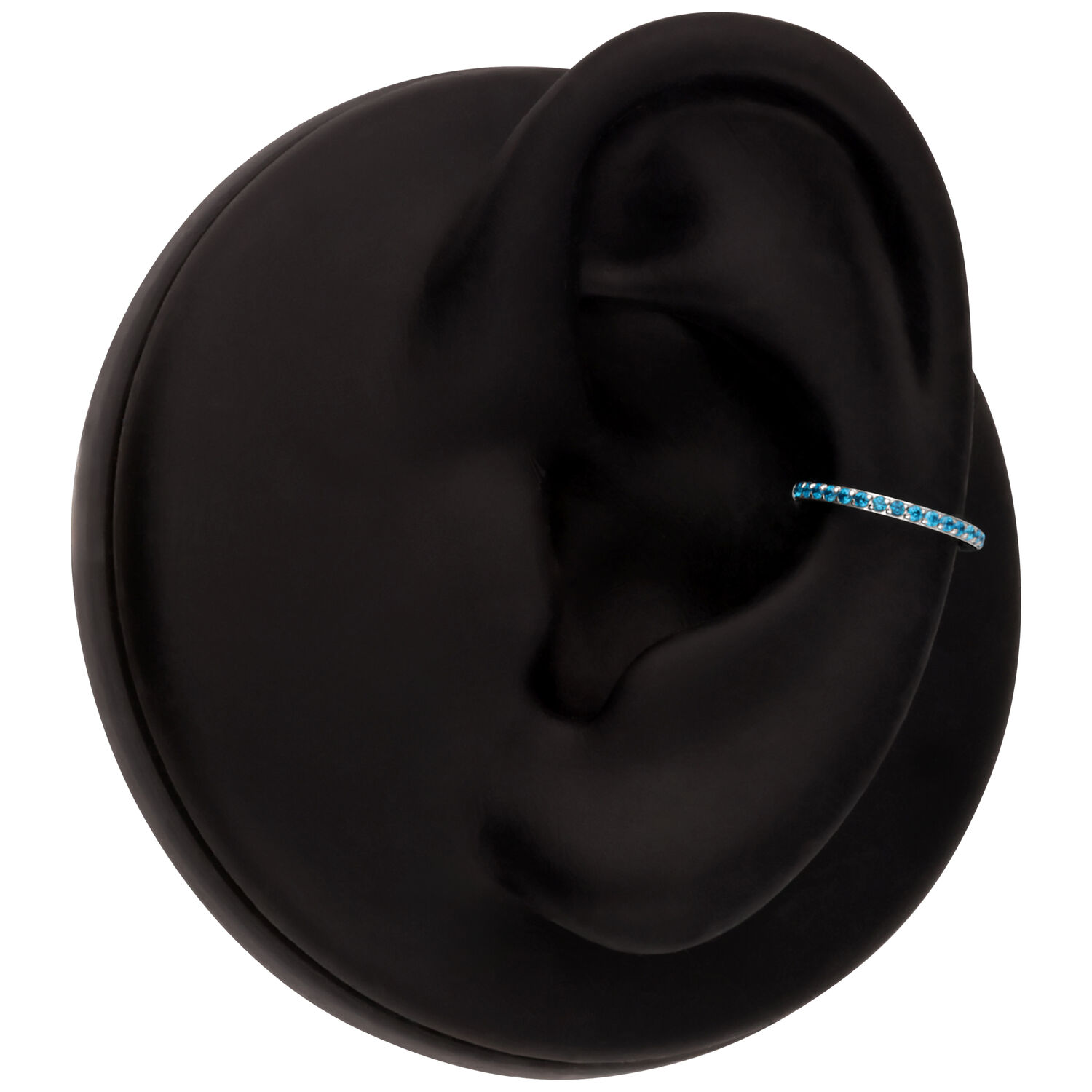 Clicker de Cristal Turquesa para Piercing de Oreja Oreja de modelo negro con piercing Clicker de cristal turquesa