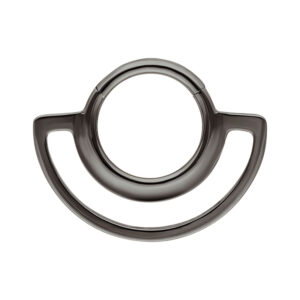 Clicker de doble anillo metálico negro sobre fondo blanco