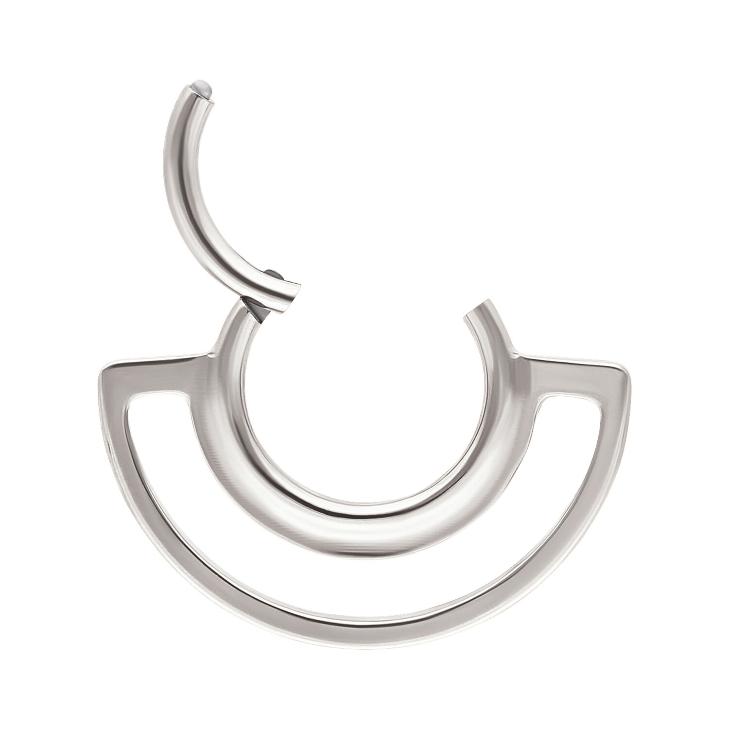 Clicker de Doble Anillo Plateado para Septum Clicker de doble anillo plateado de titanio sobre fondo blanco