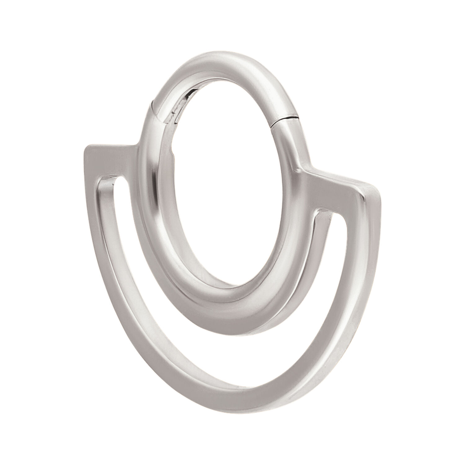 Clicker de Anillo Dual Plateado 8 mm Clicker de Anillo Dual Plateado de titanio con diseño circular sobre fondo blanco