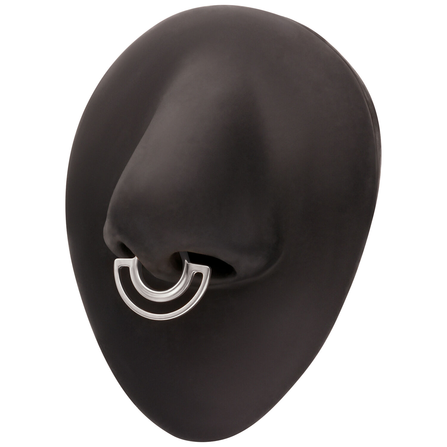 Clicker de Doble Anillo Plateado para Septum Objeto ovalado negro con anillo doble de piercing plateado