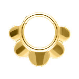 Clicker Dorado Half Flower con diseño floral sobre fondo blanco