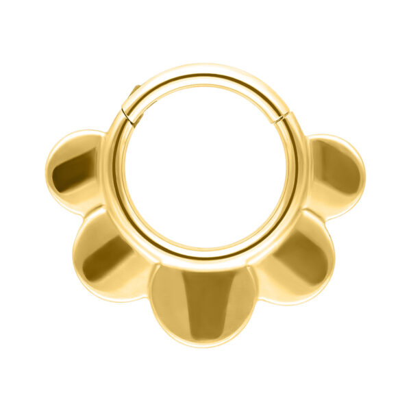 Clicker Dorado Half Flower con diseño floral sobre fondo blanco