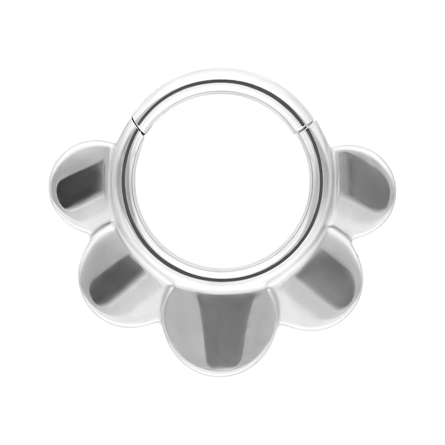 Clicker de Media Flor de Plata 1,2 mm Clicker de Media Flor de Plata con diseño floral sobre fondo blanco