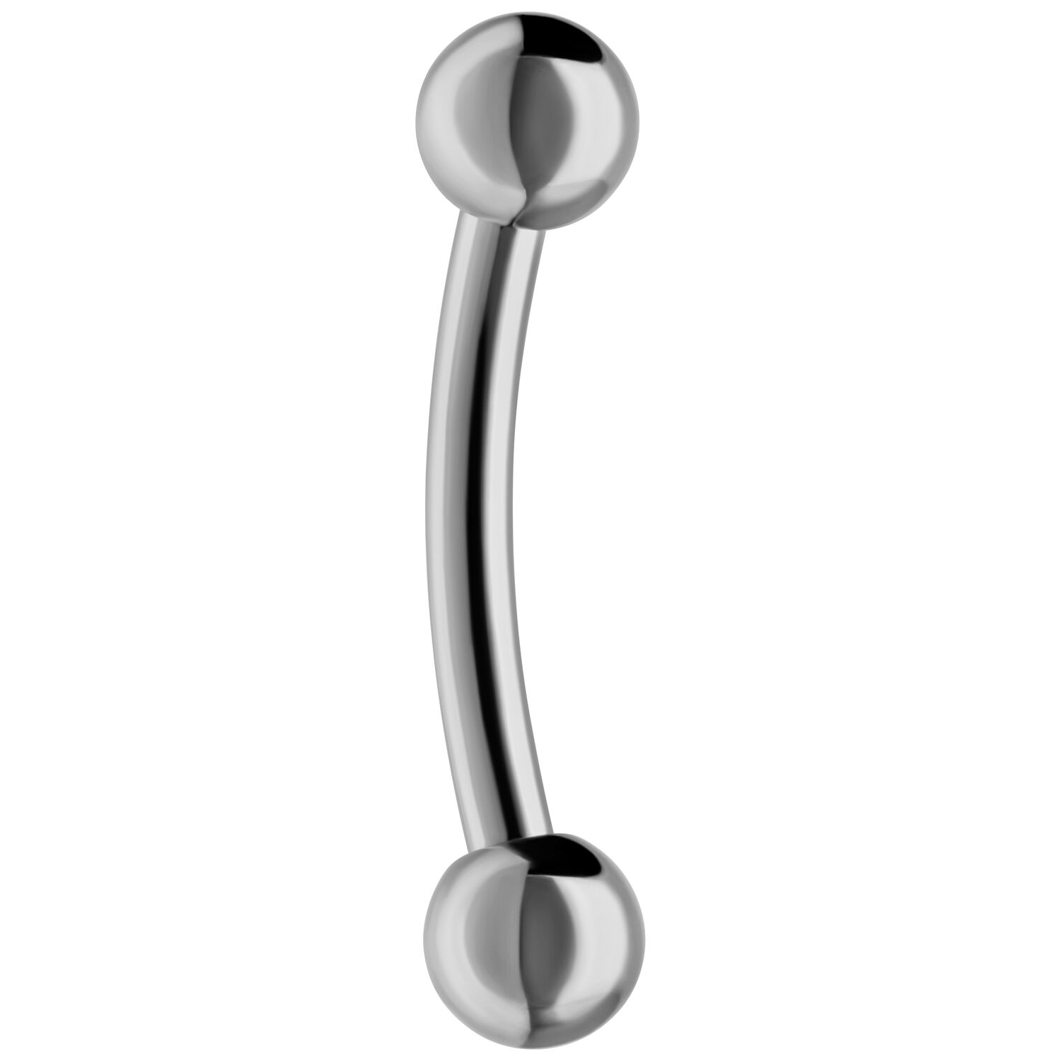 Piercing Micro Bananabell de Titanio Plateado Bananabell de titanio plateado curvado con bolas sobre fondo blanco