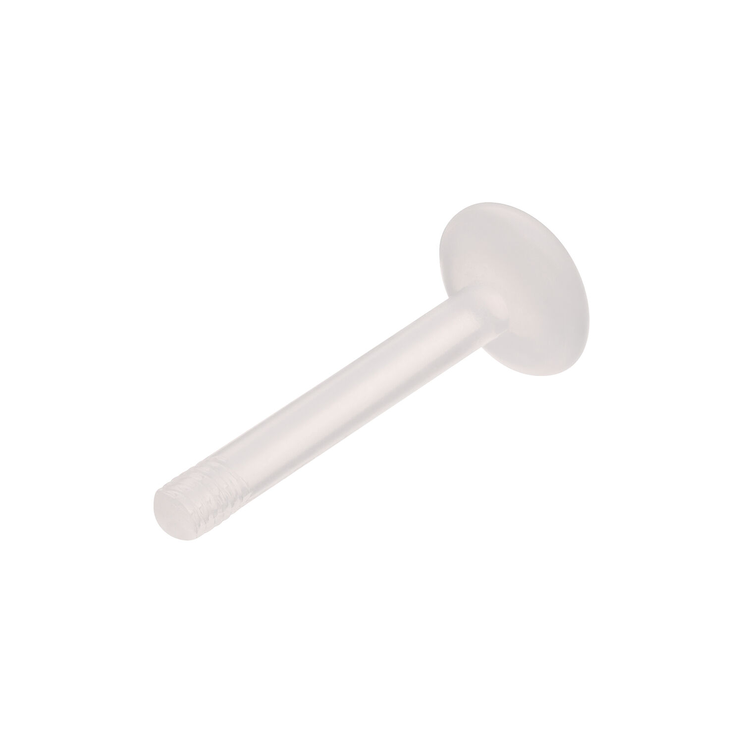 Barra transparente de Bioplast con rosca externa Barra transparente de Bioplast con cabeza plana sobre fondo blanco