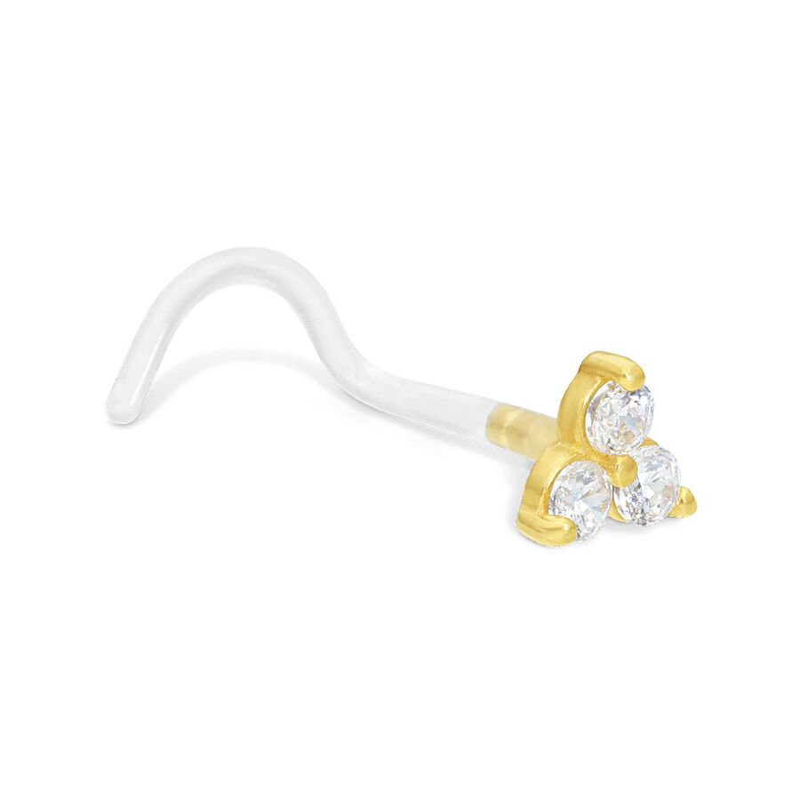 Nasenstecker de 18k oro con cristales Nasenstecker de 18k oro con tres cristales claros sobre fondo blanco