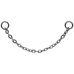 Cadena de metal negra con dos anillos sobre fondo blanco