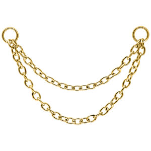 Dos cadenas doradas unidas con anillos sobre fondo blanco