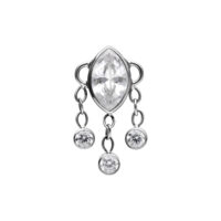 Push Fit accesorio con cristales, plata Accesorio Push Fit plateado con tres cristales colgantes sobre fondo blanco