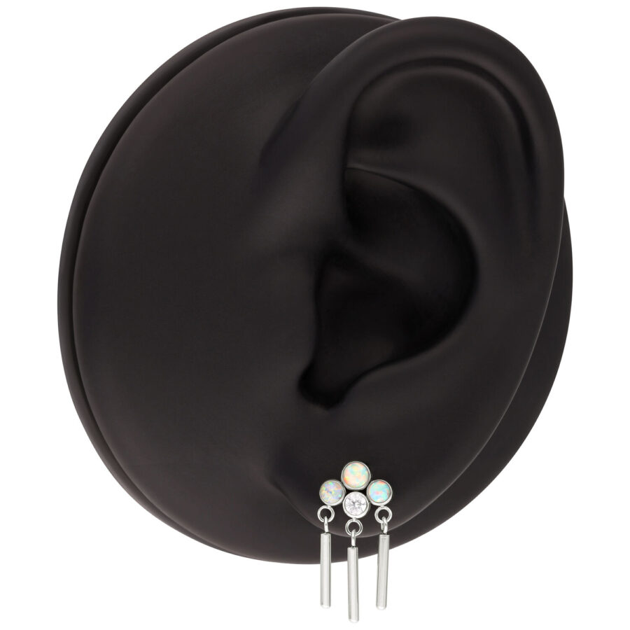 Coronilla de oro blanco con ópalos sintéticos en modelo de oreja negra
