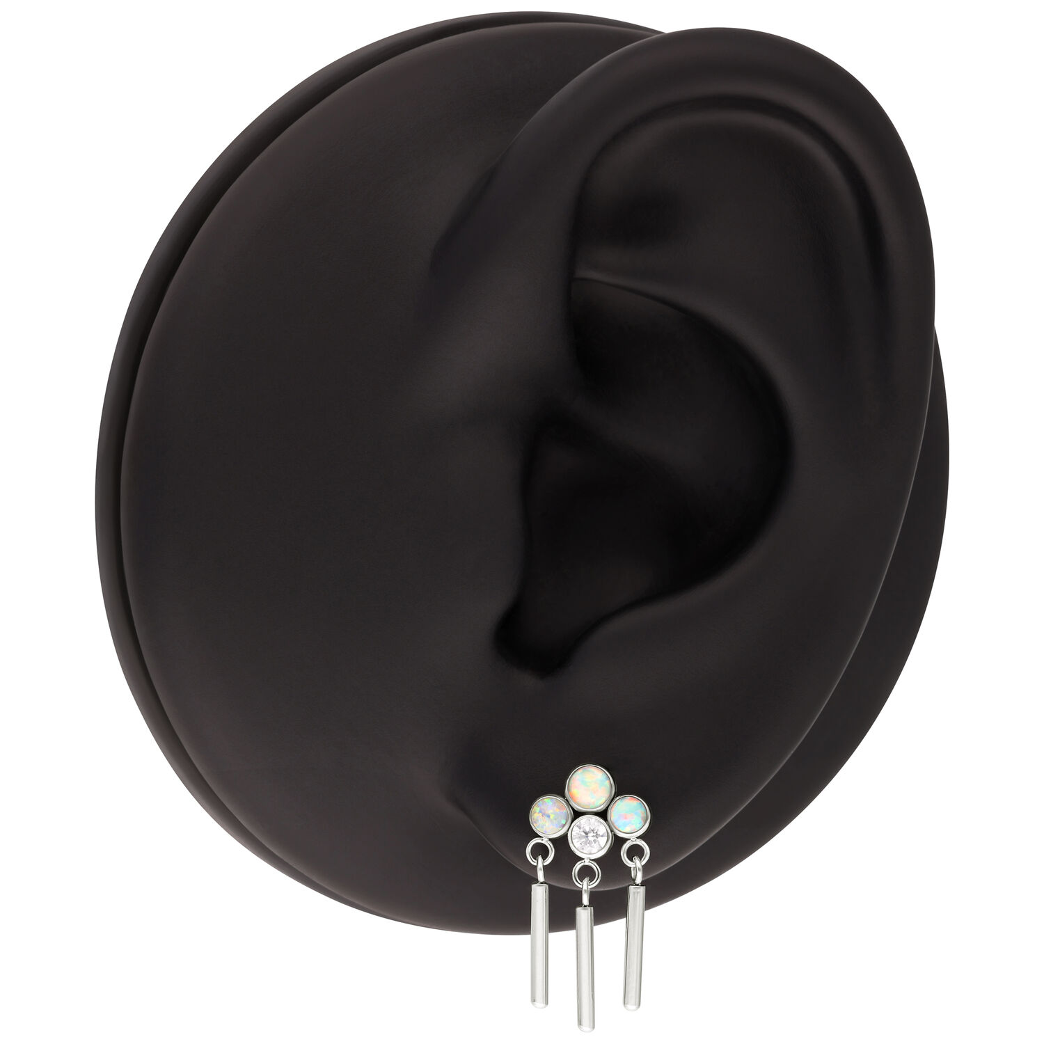 Coronilla de oro blanco con ópalos sintéticos en modelo de oreja negra