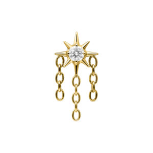 Ajuste de estrella dorada con cristal y cadenas colgantes sobre fondo blanco