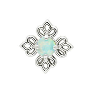 Adorno en forma de flor de oro blanco con ópalo sintético, diseño delicado