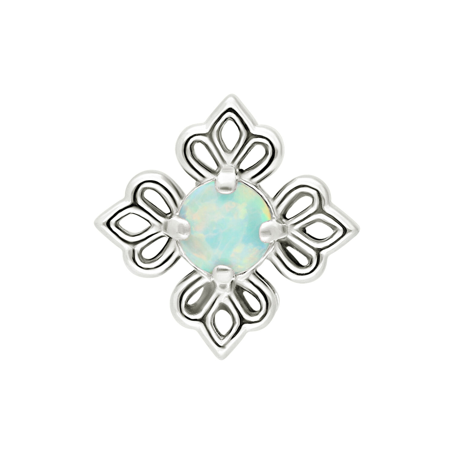 Adorno floral con ópalo sintético Adorno en forma de flor de oro blanco con ópalo sintético, diseño delicado