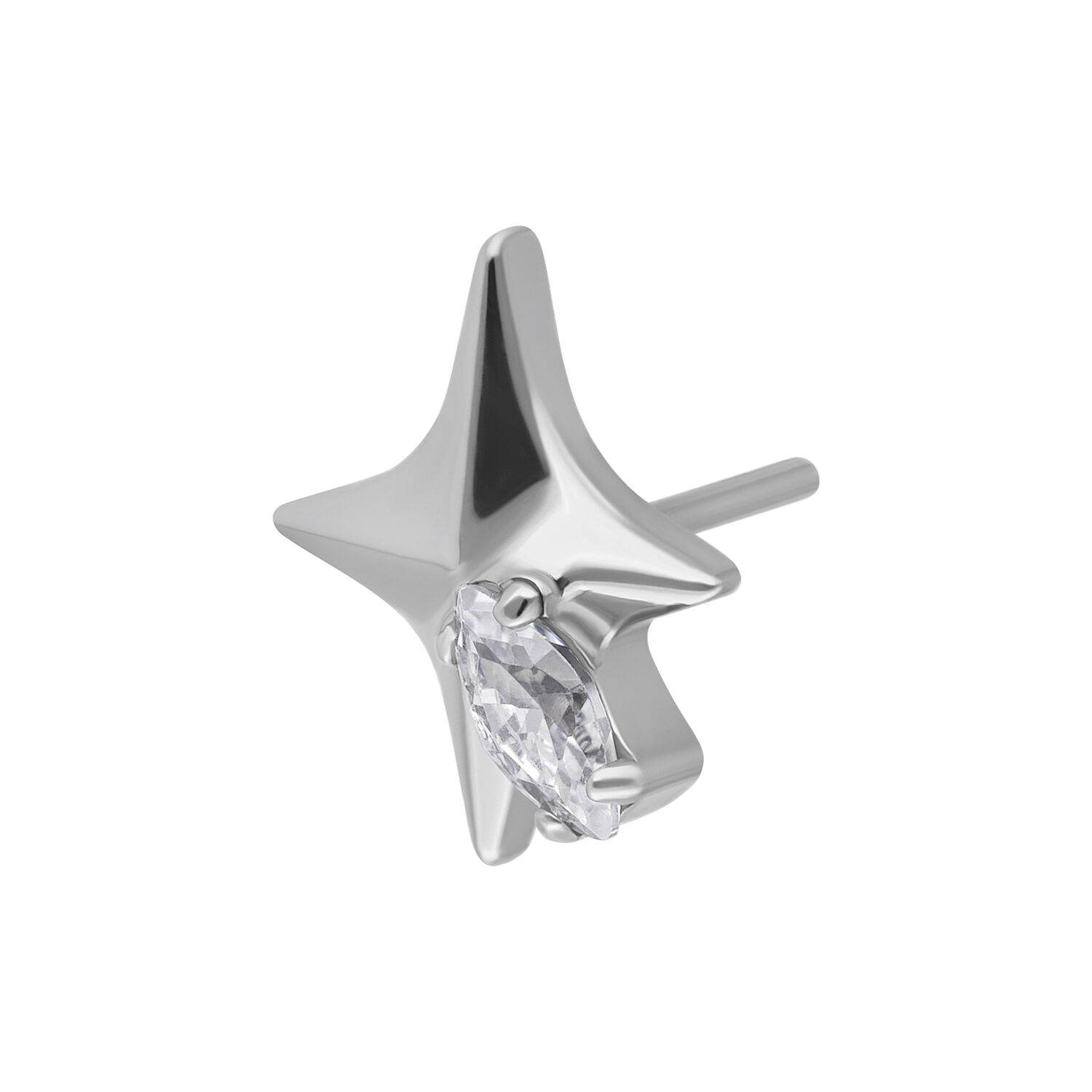 Ajuste de Piercing de Estrella Plateada con Cristal Ajuste de estrella plateada con cristal claro para Push Fit, sobre fondo blanco