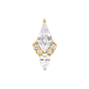 Ajuste Push Fit dorado con cristales claros en forma de cometa, sobre fondo blanco