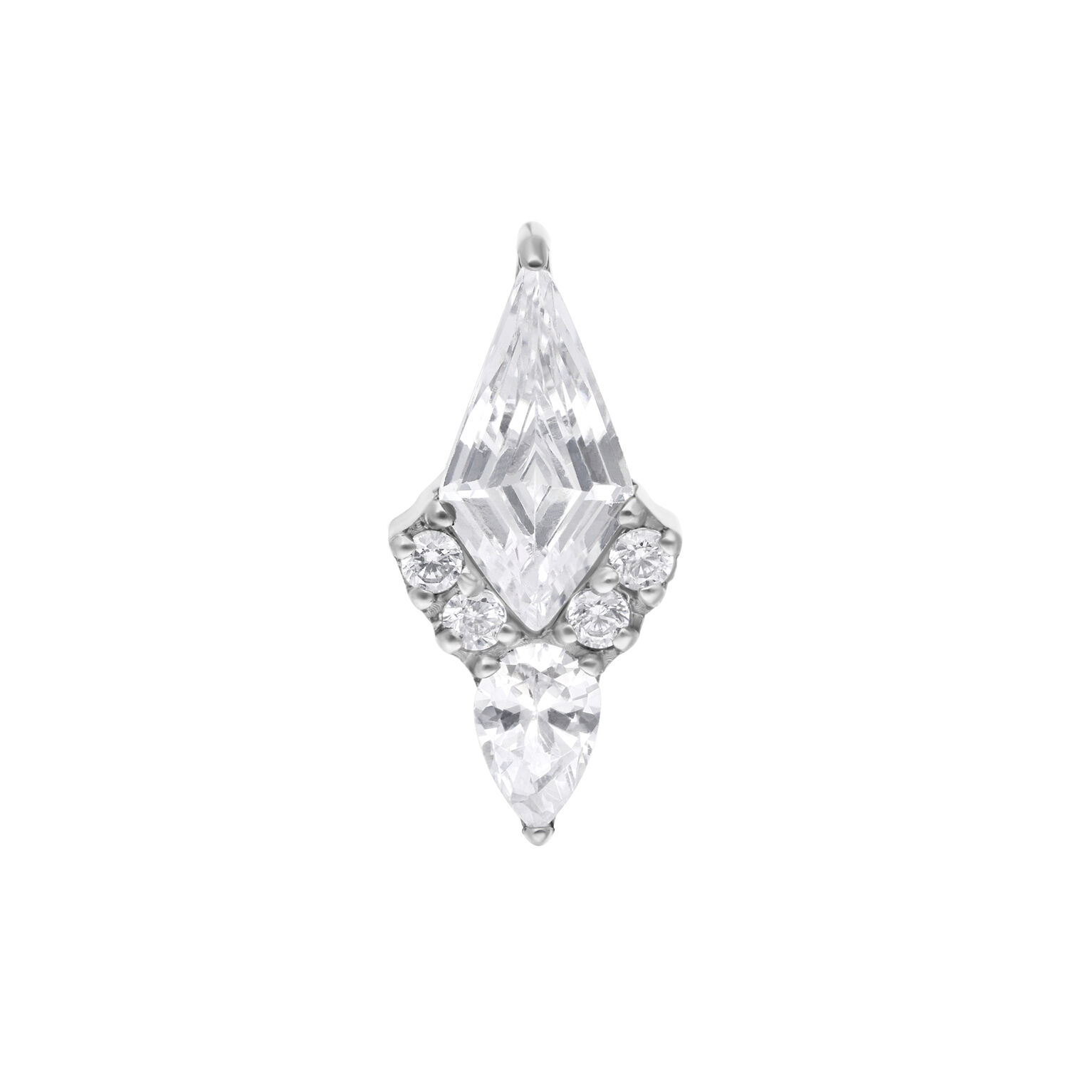 Accesorio de Piercing de Cristal Plateado Accesorio push-fit plateado con cristales claros sobre fondo blanco