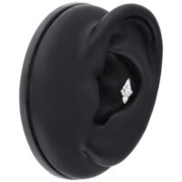 Ajuste Push Fit Plateado para Oreja Ajuste Push Fit Plateado de Titanio en un modelo de oreja negra.