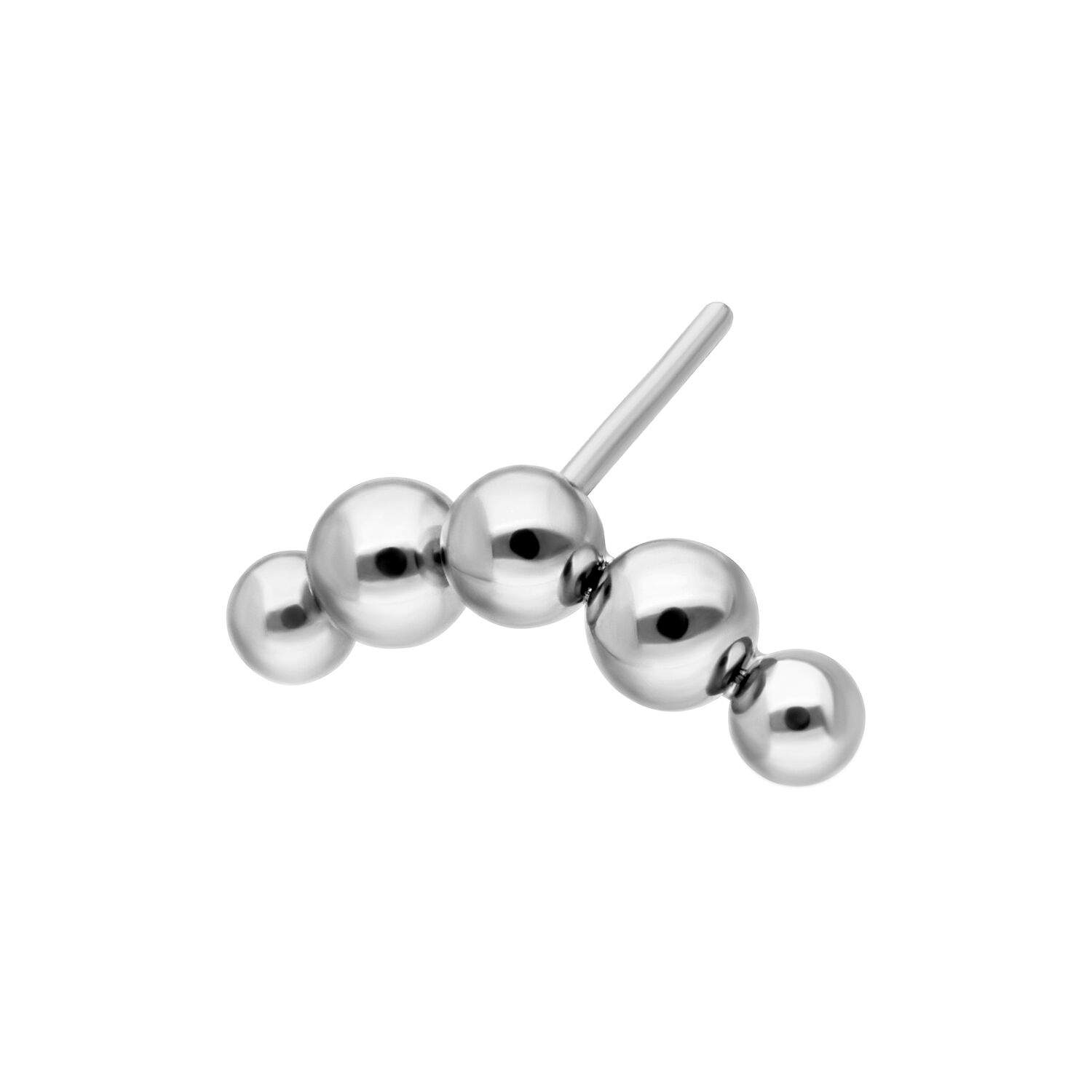 Ajuste de Burbujas Curvadas en Plata Accesorio plateado con cinco bolas conectadas sobre fondo blanco