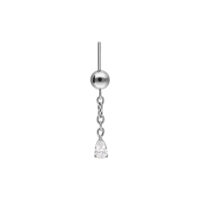 Ajuste Push Fit de Rook Plateado con Cristal Accesorio de piercing plateado con cadena y cristal claro sobre fondo blanco
