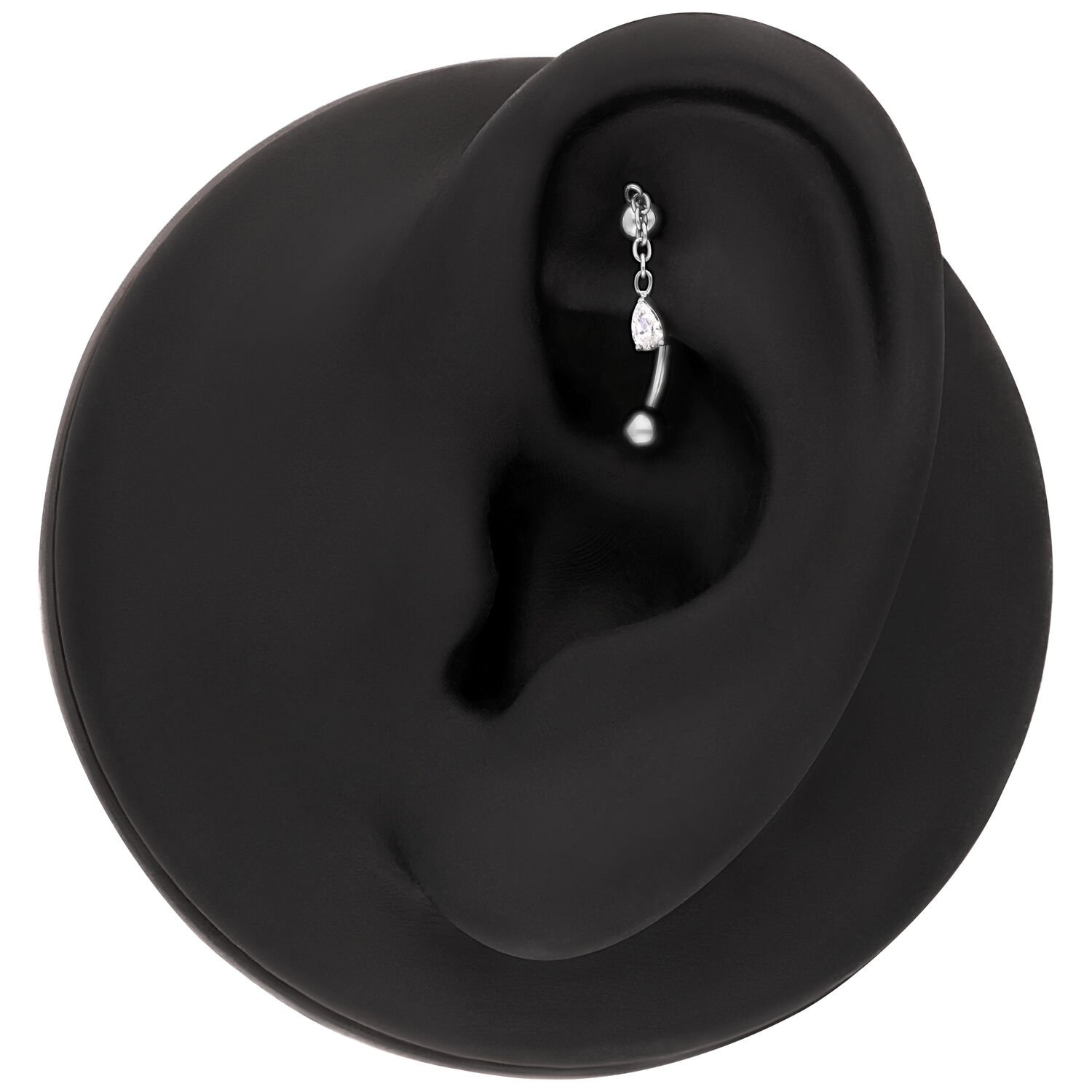 Accesorio Rook de Cristal Ovalado Plateado Accesorio Rook plateado con cristal ovalado en un modelo de oreja negra