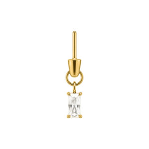 Ajuste de piercing dorado con cristal rectangular sobre fondo blanco