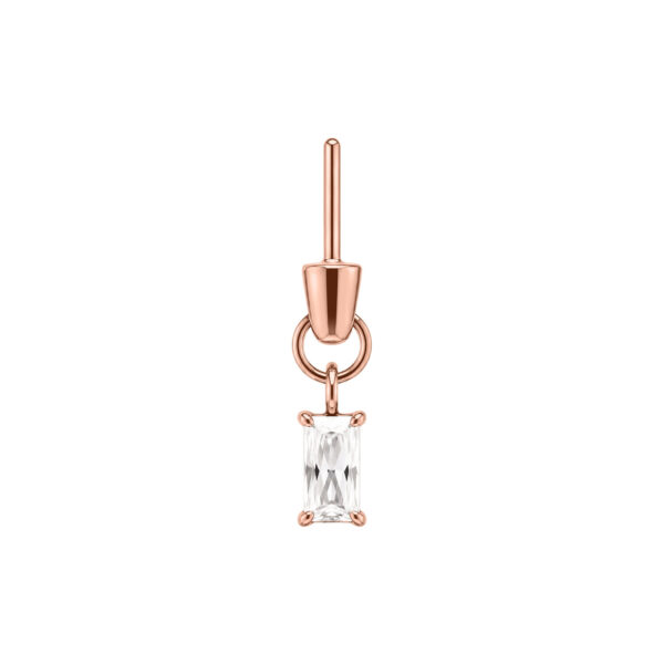 Accesorio Rook en oro rosa con cristal baguette claro sobre fondo blanco