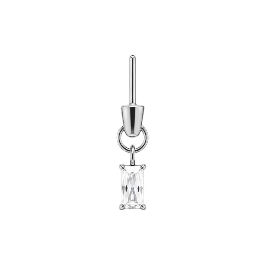 Adjunto de Piercing Plateado con Cristal Baguette Claro sobre fondo blanco