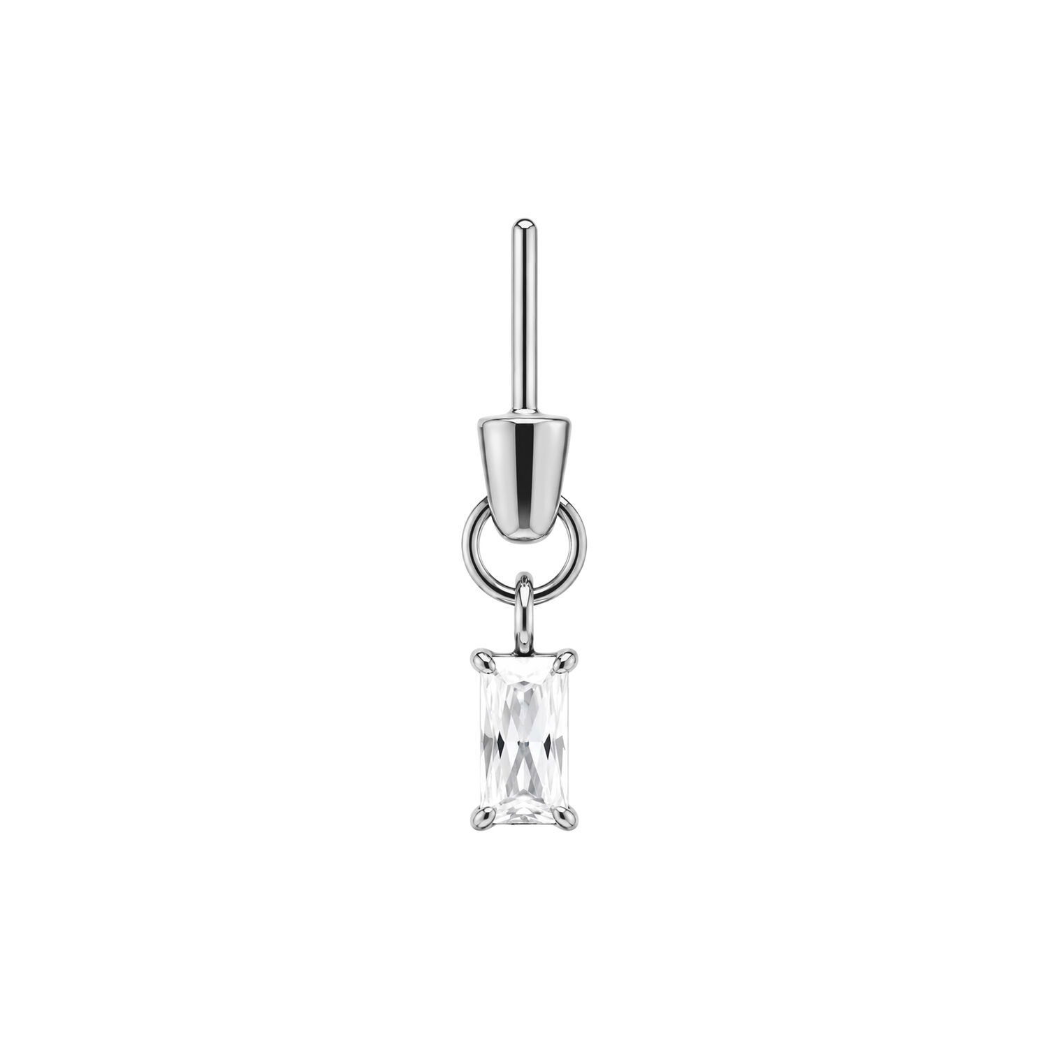 Adjunto de Piercing de Cristal Baguette Plateado Adjunto de Piercing Plateado con Cristal Baguette Claro sobre fondo blanco