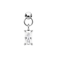 Accesorio de Piercing de Cristal Baguette Plateado Accesorio de piercing plateado con cristal rectangular sobre fondo blanco
