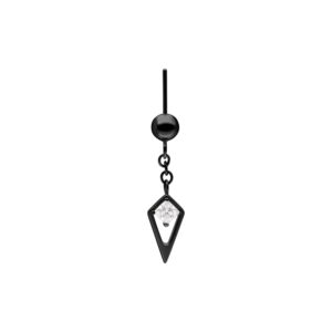 Negro Rook Piercing Adorno con Cristal en un marco geométrico negro sobre fondo blanco
